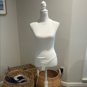 Zara White Ribbed Racerback Bodysuit